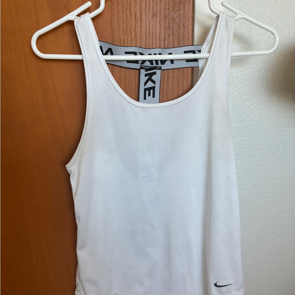Nike White Scoop Neck Athletic Tank with Branded Racerback
